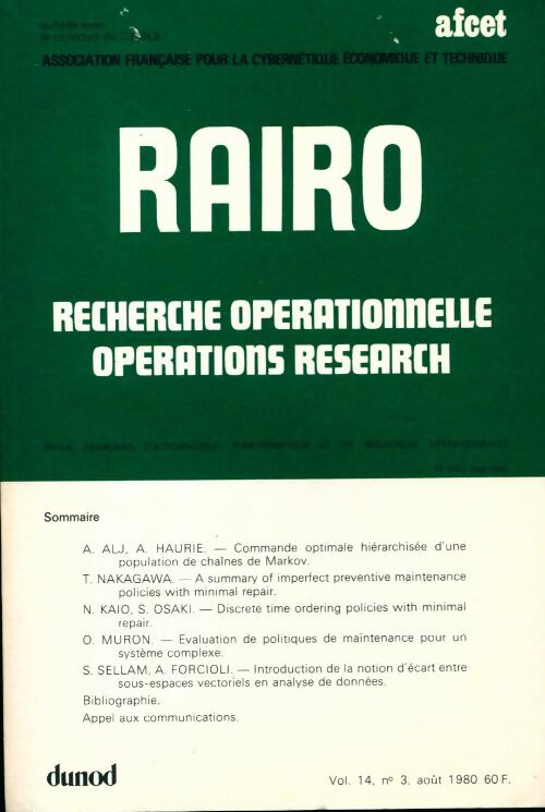 Livrenpoche : Rairo. Recherche opérationnelle Vol. 14 n°3 - Collectif - Livre
