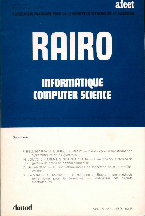 Livrenpoche : Rairo. Informatique vol. 14 n°3 - Collectif - Livre