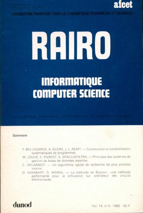 Rairo. Informatique vol. 14 n°3 - Collectif -  Rairo. Informatique - Livre