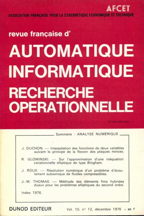 Livrenpoche : Rairo. Recherche opérationnelle Vol. 10 n°12 : Analyse numérique - Collectif - Livre