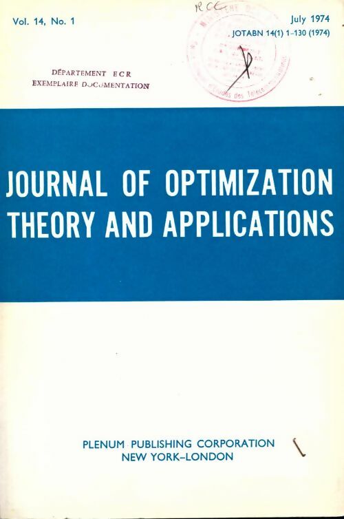 Livrenpoche : Journal of optimization Vol. 14 n°1 - Collectif - Livre