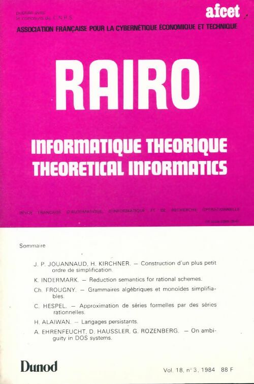 Livrenpoche : Rairo. Informatique théorique Vol. 18 n°3 - Collectif - Livre