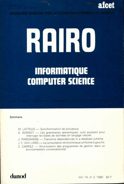 Rairo. Informatique Vol. 14 n°2 - Collectif -  Rairo. Informatique - Livre