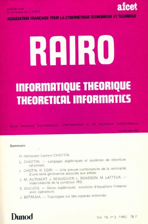 Livrenpoche : Rairo. Informatique théorique Vol. 16 n°2 - Collectif - Livre