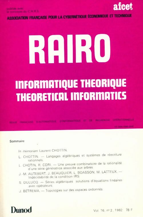 Rairo. Informatique théorique Vol. 16 n°2 - Collectif -  Rairo. Informatique - Livre