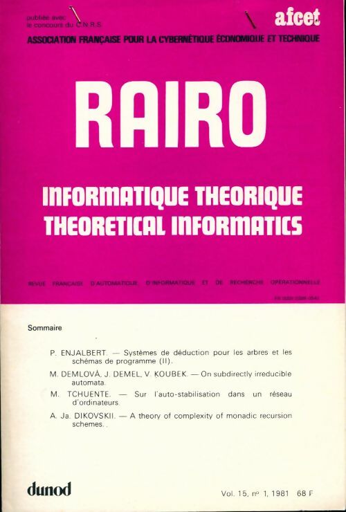 Livrenpoche : Rairo. Informatique théorique Vol. 15 n°1 - Collectif - Livre