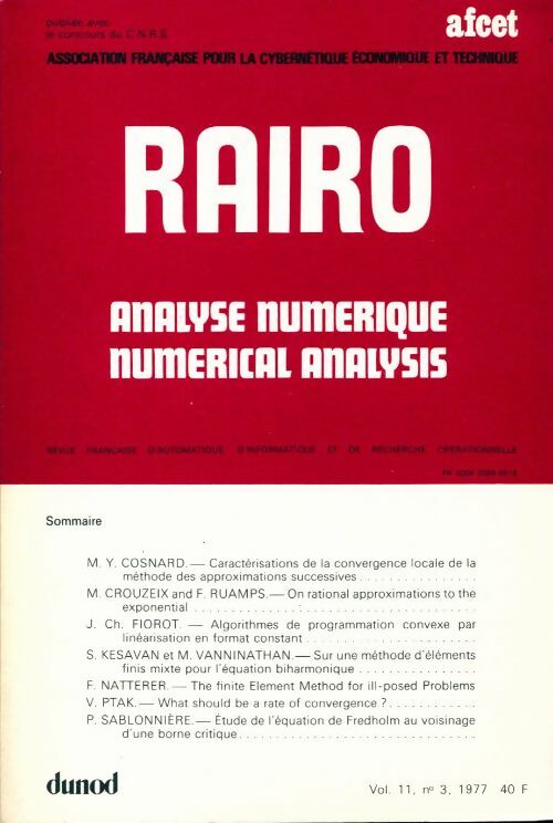 Livrenpoche : Rairo. Analyse numérique Vol. 11 n°3 - Collectif - Livre