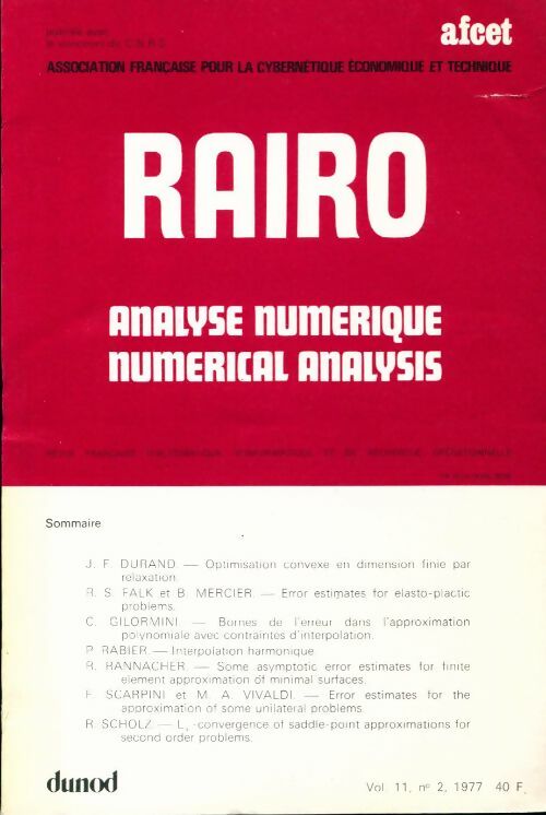 Livrenpoche : Rairo. Analyse numérique Vol. 11 n°2 - Collectif - Livre