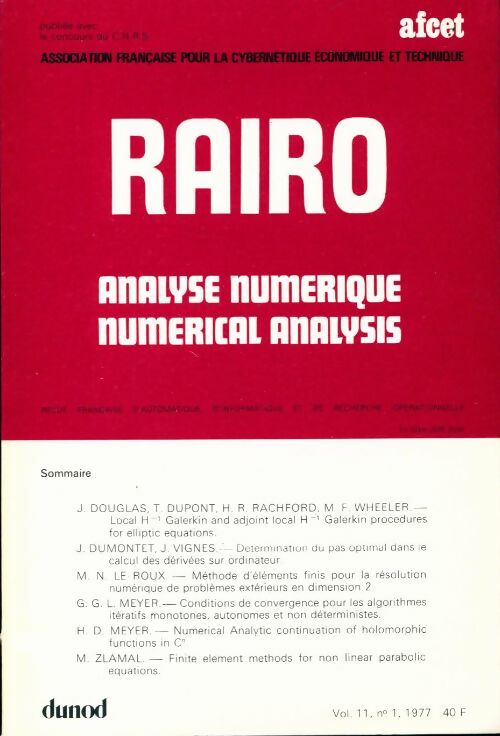 Livrenpoche : Rairo. Analyse numérique Vol. 11 n°1 - Collectif - Livre