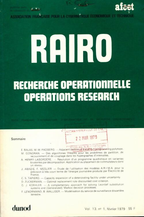 Rairo. Recherche opérationnelle Vol. 13 n°1 - Collectif -  Rairo. Recherche opérationnelle - Livre