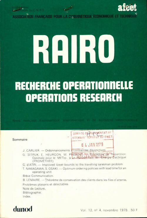Rairo. Recherche opérationnelle Vol. 12 n°4 - Collectif -  Rairo. Recherche opérationnelle - Livre