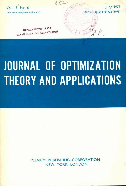 Journal of optimization Vol. 15 n°6 - Collectif -  Plenum - Livre