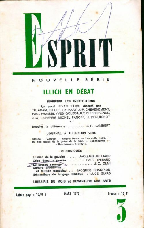 Livrenpoche : Esprit nouvelle série n°3 : Illitch en débat - Collectif - Livre