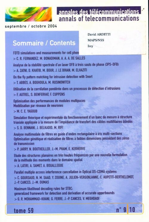 Livrenpoche : Annales des télécommunications september/october 2004 - Collectif - Livre
