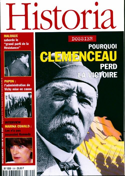 Livrenpoche : Historia n°599 : Pourquoi Clémenceau perd la victoire ? - Collectif - Livre