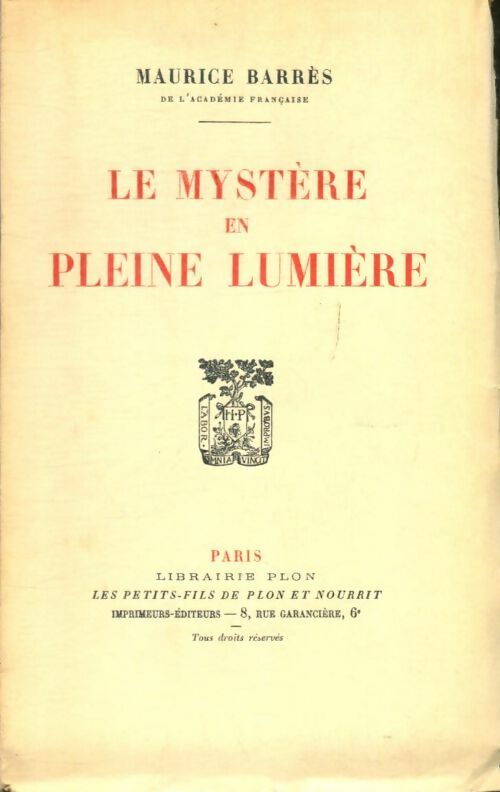 Livrenpoche : Le mystère en pleine lumière - Maurice Barrès - Livre