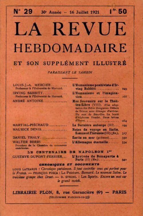La revue hebdomadaire 30e année n°29 - Collectif -  La revue hebdomadaire - Livre