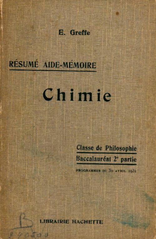Livrenpoche : Résumé aide-memoire de chimie Tome II - E. Greffe - Livre
