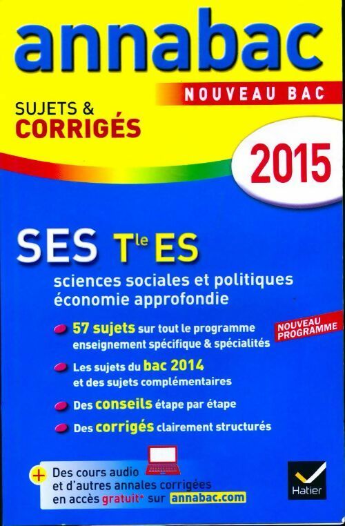 Livrenpoche : SES Terminale ES. Sujets et corrigés 2015 - Bertrand Affilé - Livre