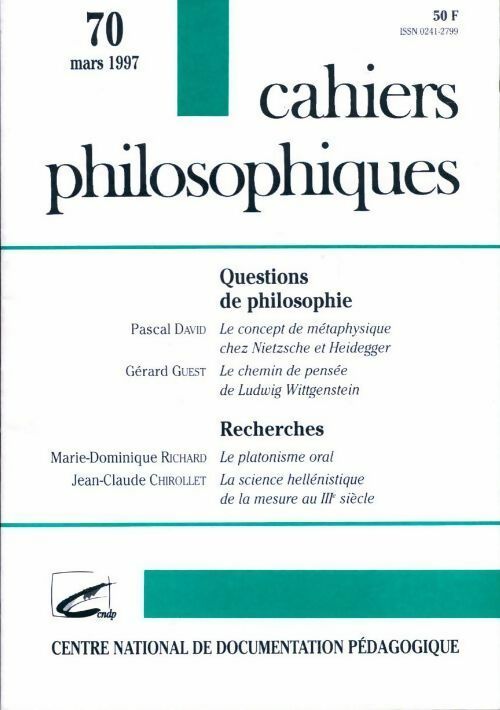 Livrenpoche : Cahiers philosophiques n°70 : Questions de philosophie / Recherches - Collectif - Livre