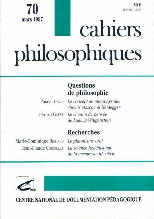 Cahiers philosophiques n°70 : Questions de philosophie / Recherches - Collectif -  Cahiers philosophiques - Livre