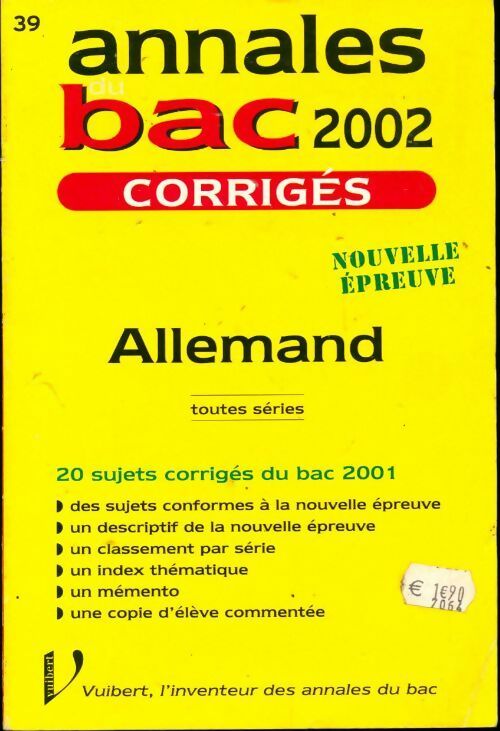 Allemand toutes séries 2002 corrigés - Christophe Journoud -  Annales du bac - Livre