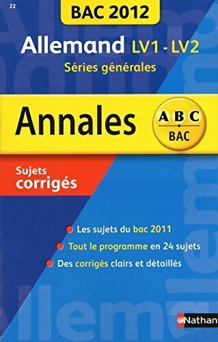 Livrenpoche : Allemand LV1-LV2 séries générales, sujets corrigés 2012 - Collectif - Livre