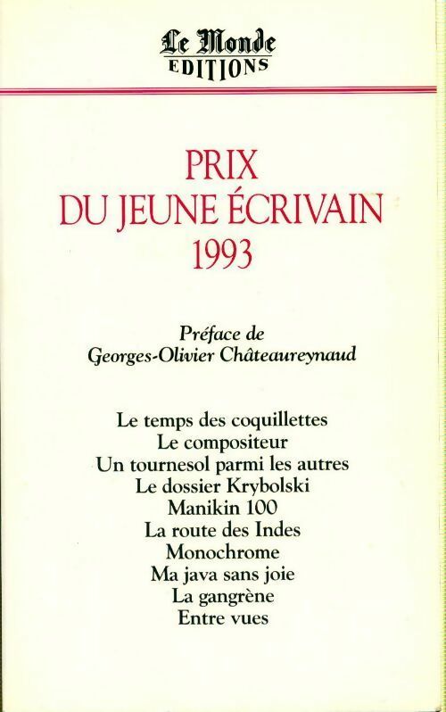 Prix du jeune écrivain tome 1993 : - Collectif -  Le Monde GF - Livre