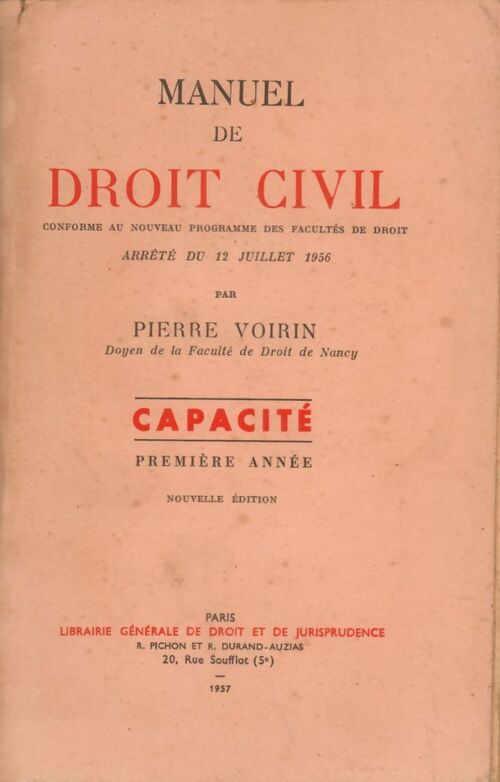 Livrenpoche : Manuel de droit civil : Capacité Première Année - Pierre Voirin - Livre