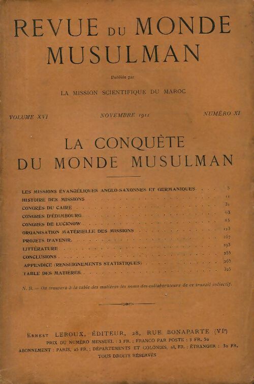 Livrenpoche : Revue du monde musulman Volume XVI n°11 - Collectif - Livre