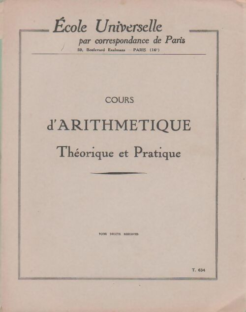 Livrenpoche : Cours d'arithmétique. Théorique et pratique - Collectif - Livre