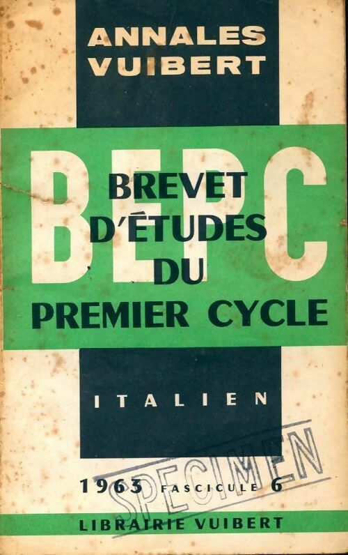 Livrenpoche : Annales du B.E.P.C. 1963 : Italien - Inconnu - Livre