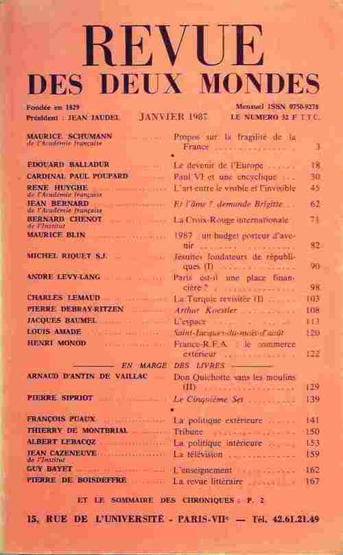 Livrenpoche : Revue des deux mondes janvier 1987 - Inconnu - Livre