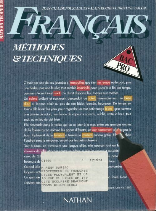 Livrenpoche : Français Bac Pro. Méthodes et techniques - J.-C. Pouzalgues - Livre