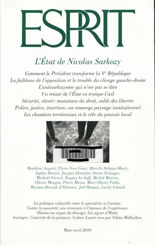 Livrenpoche : Esprit n°363: l?État de Nicolas Sarkozy - Collectif - Livre