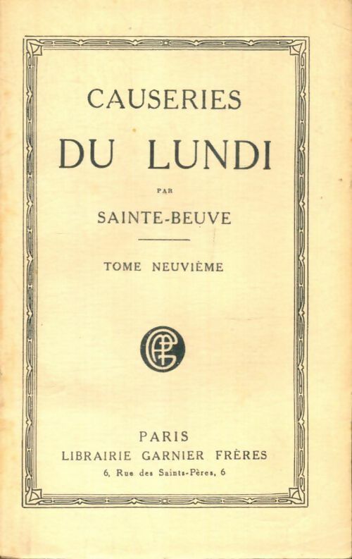 Livrenpoche : Causeries du lundi Tome IX - Charles-Augustin Sainte-Beuve - Livre