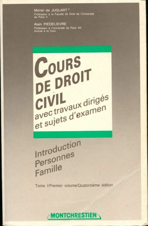 Livrenpoche : Cours de droit civil Tome I - Michel De Juglart - Livre