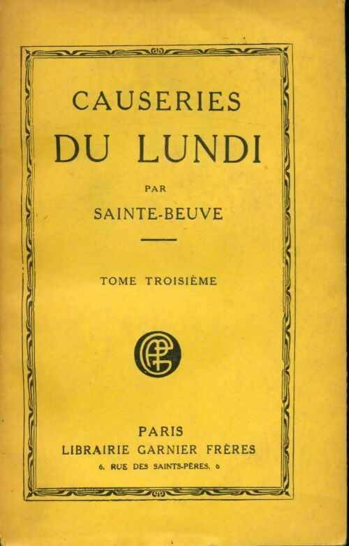 Livrenpoche : Causeries du lundi Tome III - Charles-Augustin Sainte-Beuve - Livre