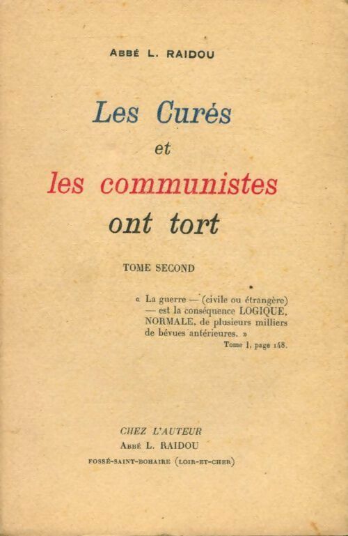 Livrenpoche : Les curés et les communistes ont tort Tome II - Abbé L. Raidou - Livre