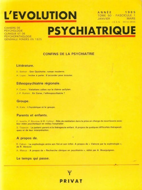 Livrenpoche : L'évolution psychiatrique n°50 fascicule 1 - Collectif - Livre