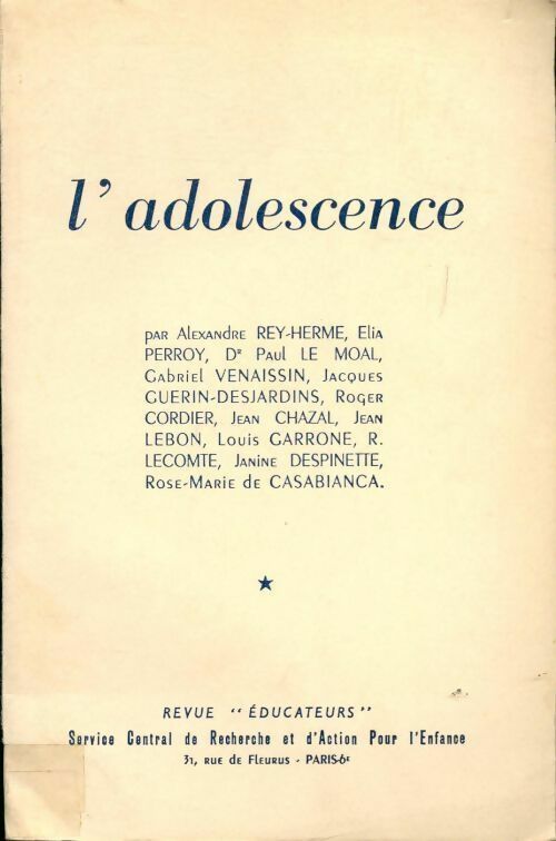 L'adolescence - Collectif -  Revue éducateurs - Livre