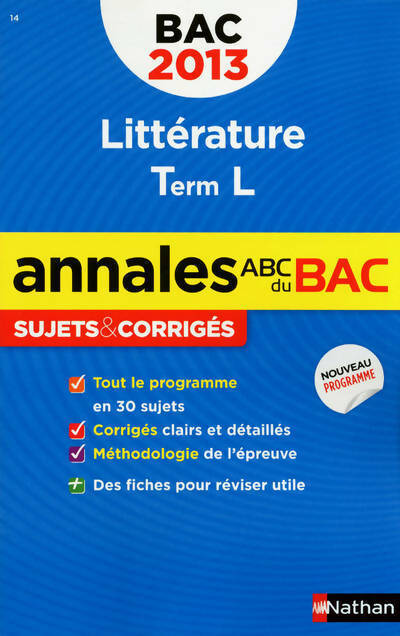 Livrenpoche : Littérature Terminale L Sujets et corrigés 2013 - Françoise Cahen - Livre