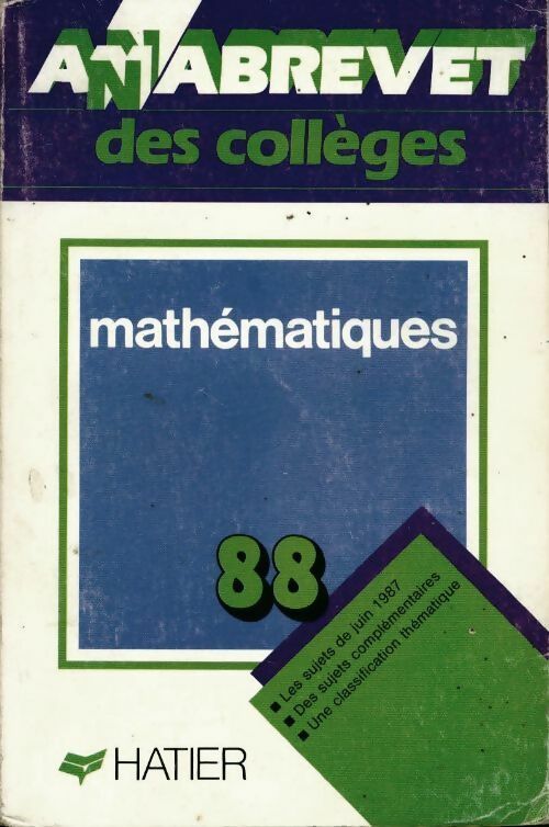 Livrenpoche : Brevet des collèges mathématiques 1988 - Collectif - Livre