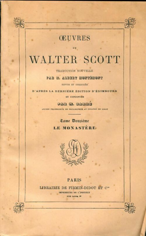 Livrenpoche : Le monastère Tome I - Walter Scott - Livre