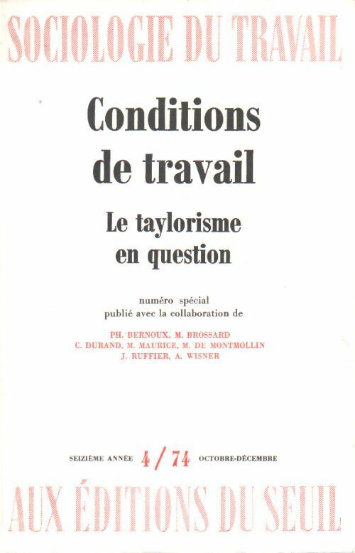 Livrenpoche : Sociologie du travail. Le taylorisme en question - Collectif - Livre