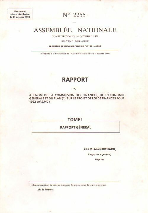 Livrenpoche : Rapport de l'assemblée nationale n°2255. Lois de finances - Collectif - Livre