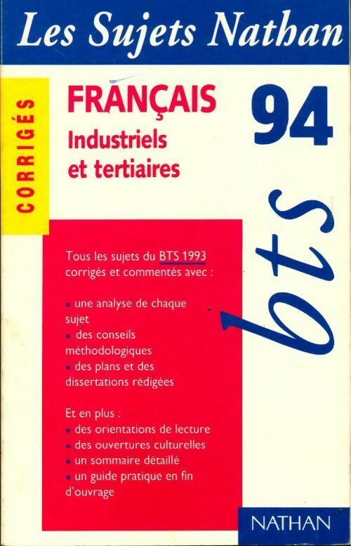 Français BTS Sujets corrigés 1994 - Collectif -  Sujets Nathan - Livre