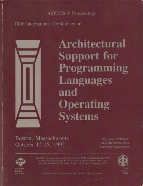 Livrenpoche : Fifth international conference on architectural support for programming languages and operating systems - Collectif - Livre