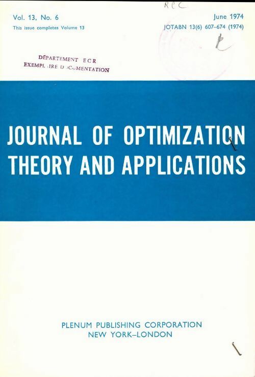 Livrenpoche : Journal of optimization theory and applications n°13-6 - Collectif - Livre