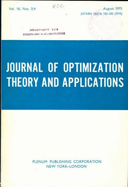 Livrenpoche : Journal of optimization theory and applications n°16-3/4 - Collectif - Livre